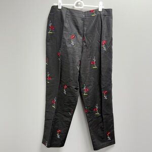 Coldwater Creek Black Embroidered Linen Blend Pants Women’s P14 Floral Straight